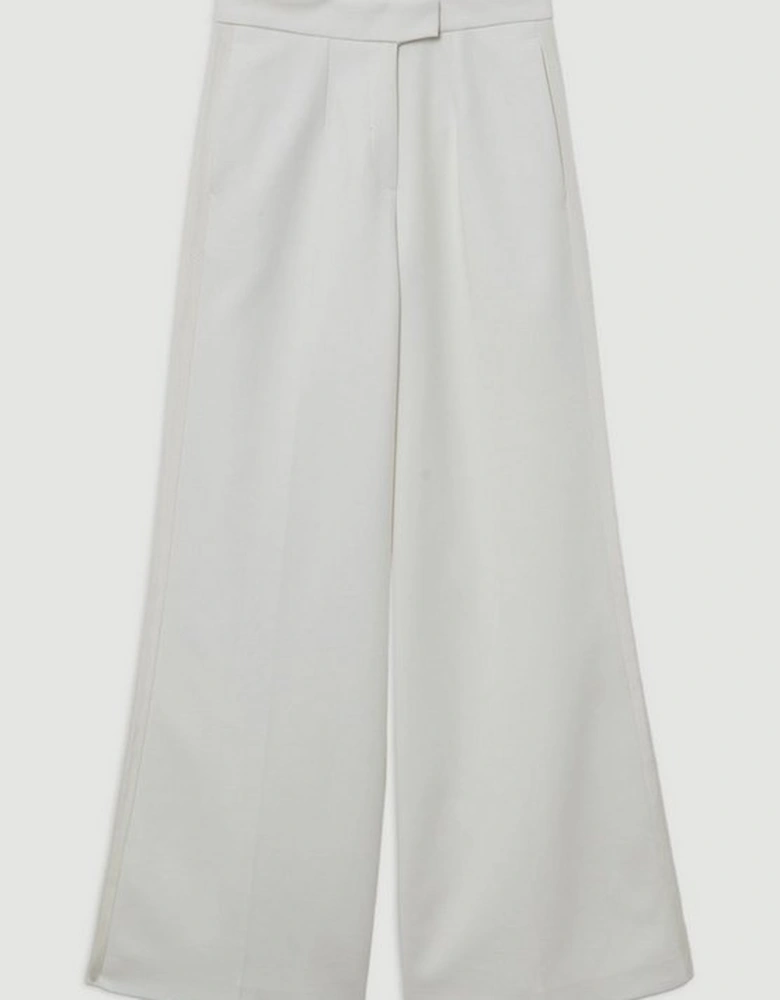 Lydia Millen Petite Compact Stretch Grosgrain Detail Tailored Wide Leg Trouser