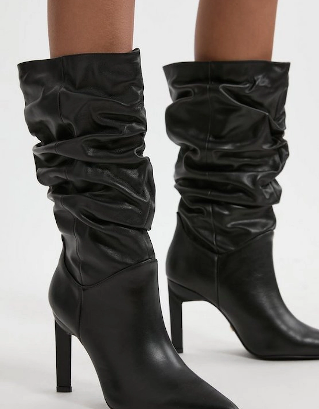 Suede Mid Calf Slouch Heeled Boot