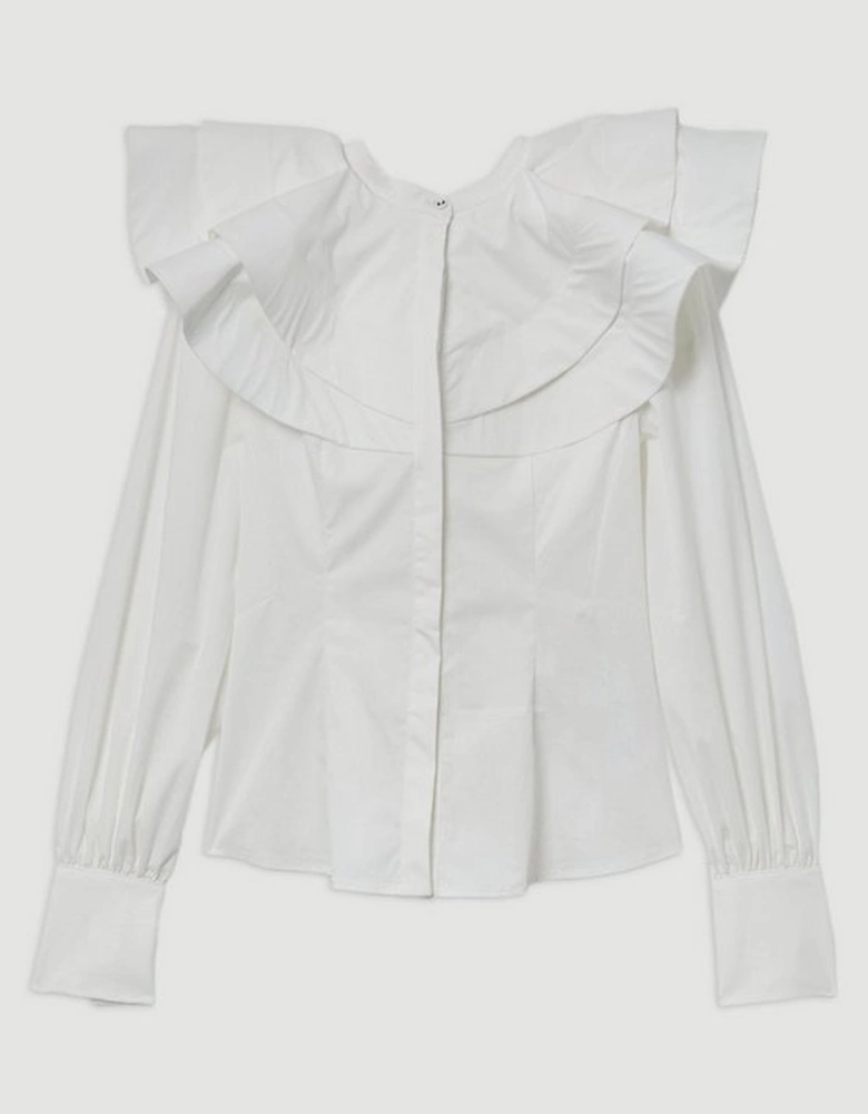 Lydia Millen High Neck Ruffle Woven Cotton Shirt