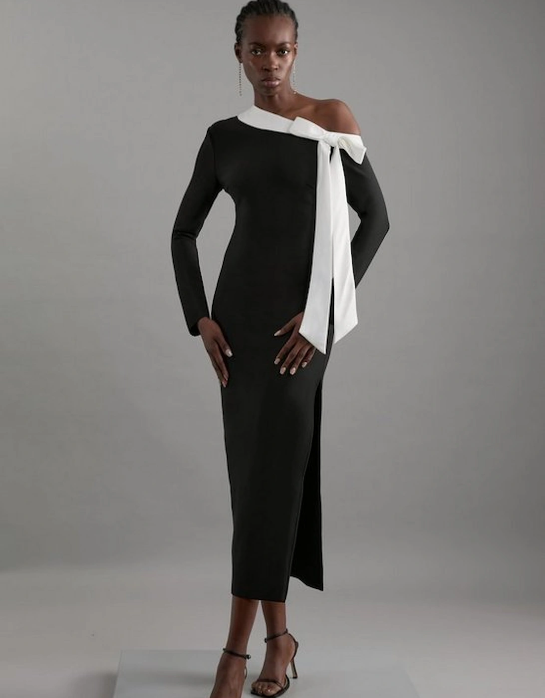 Figure Form Bandage Knit Contrast Bow Detail Maxi Dress, 5 of 4