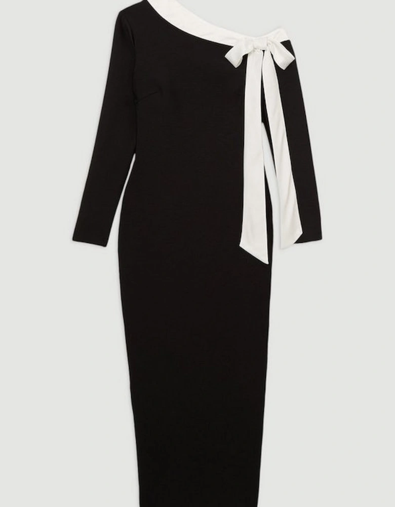 Figure Form Bandage Knit Contrast Bow Detail Maxi Dress