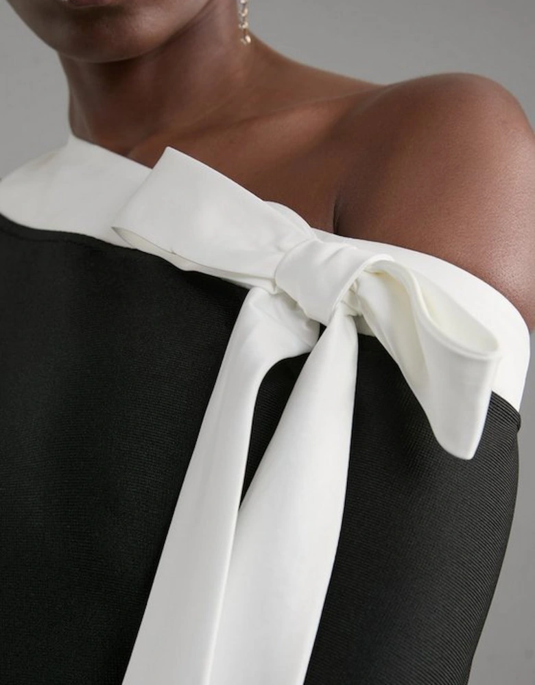 Figure Form Bandage Knit Contrast Bow Detail Maxi Dress