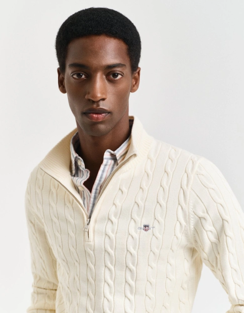 Mens Cotton Cable Half Zip Jumper