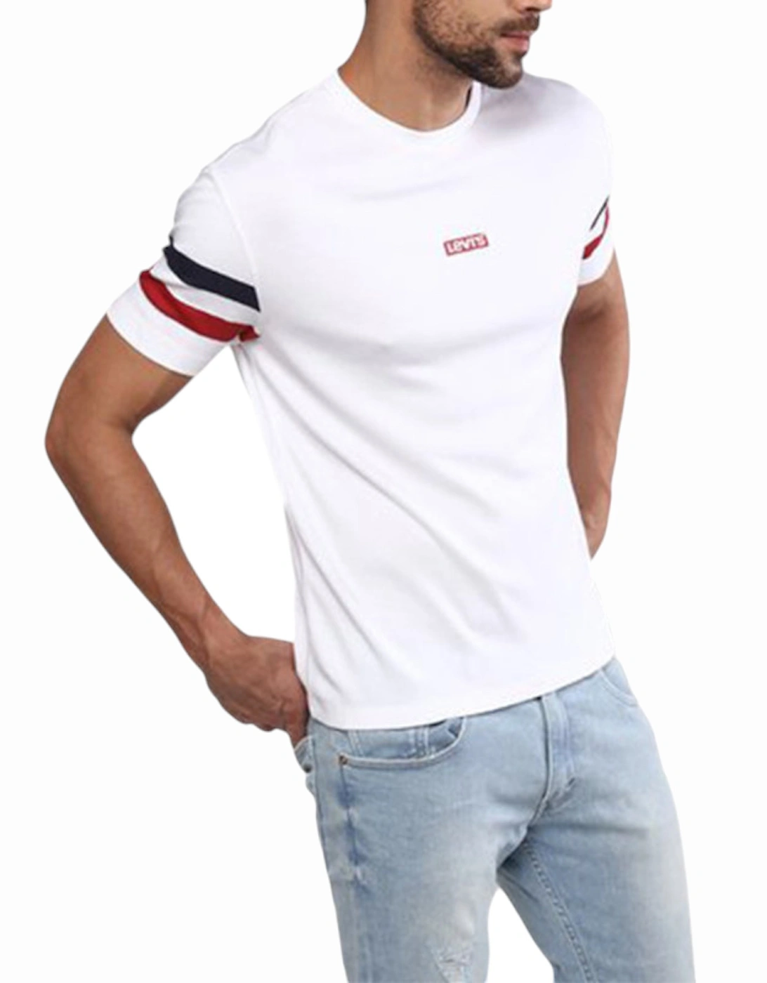 Levis Men's T Shirt Crew Neck Casual Tee Summer Cotton Tops LEVI LOGO White