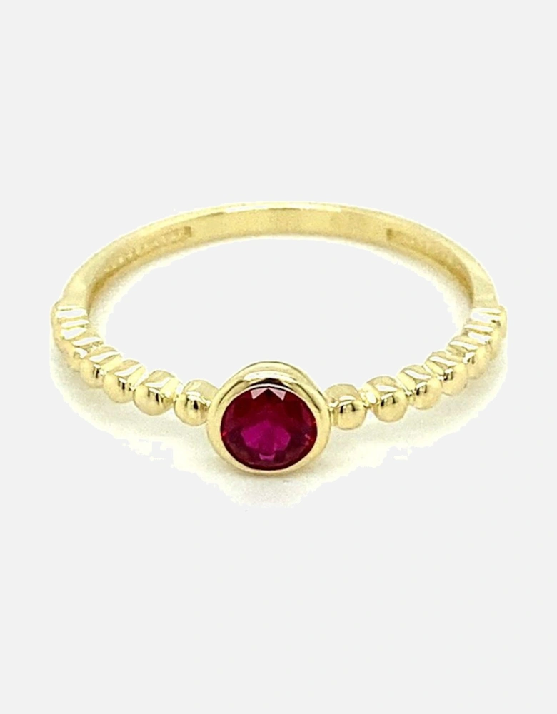 9ct Yellow Gold Red Cubic Zirconia Beaded Ring