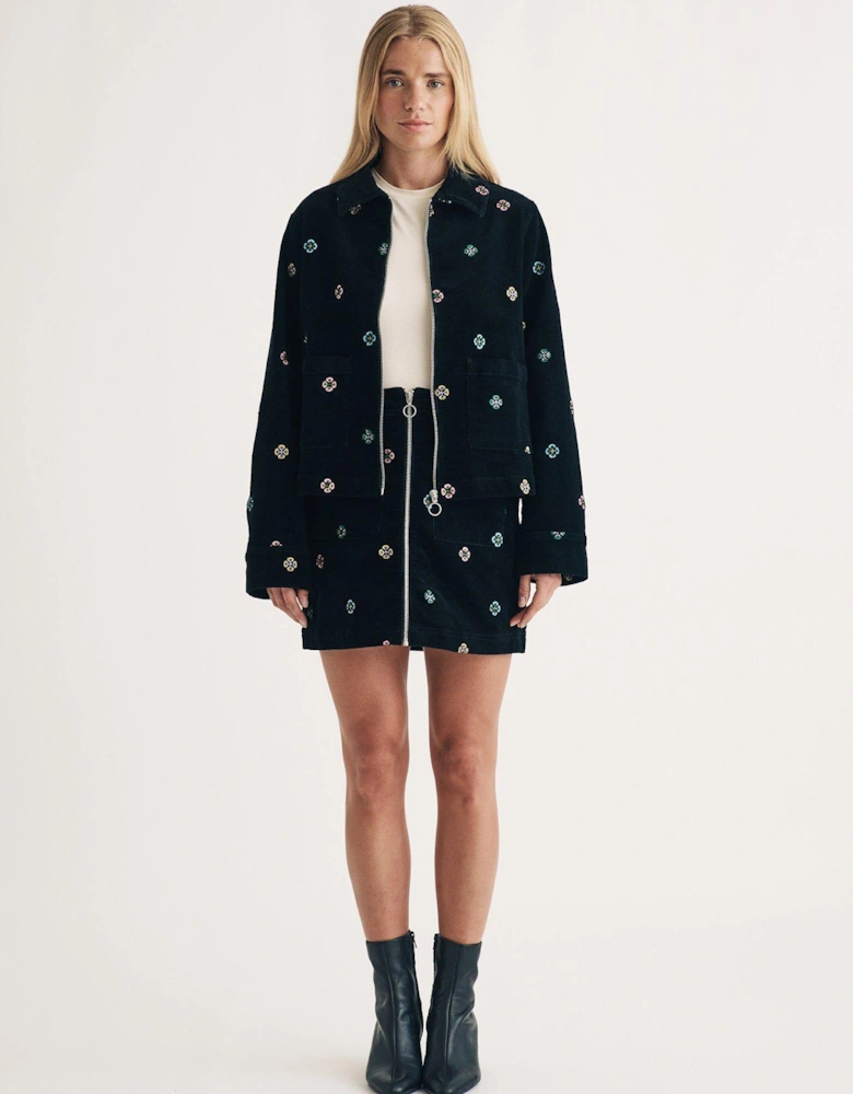 Embroidered Cord Jacket - Black