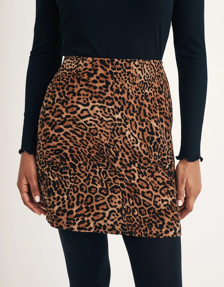 Leopard Print A Line Cord Mini Skirt - Multi