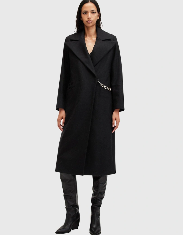 Simone Detachable Chain Wool Blend Coat - Black