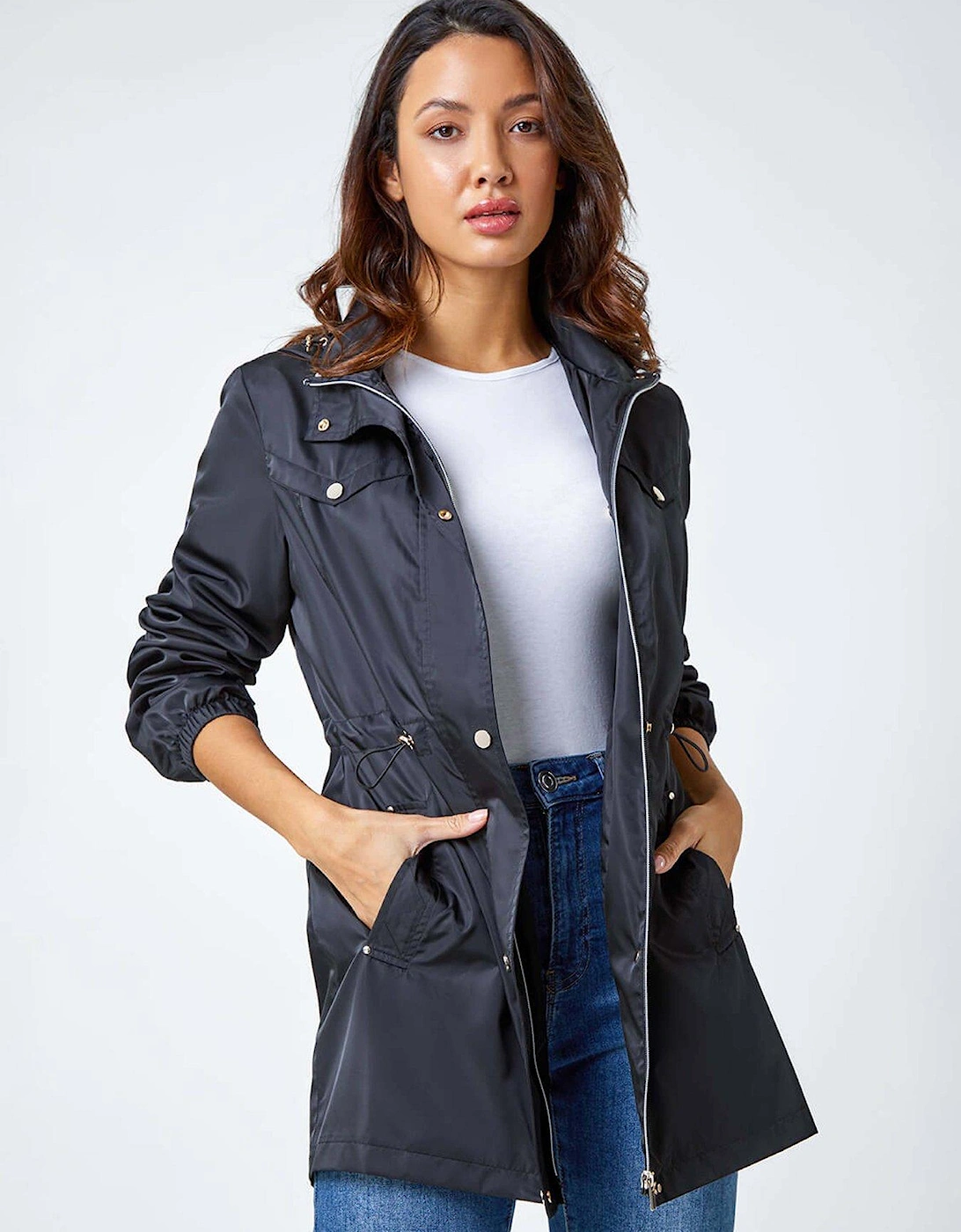 Shower Resistant Longline Jacket - Black, 2 of 1