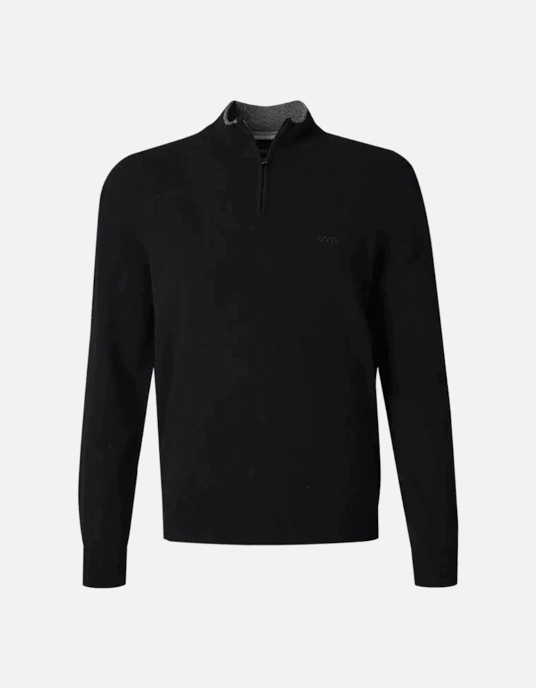 Emarlo Regular Fit Zip Neck Black Knitted Sweatshirt