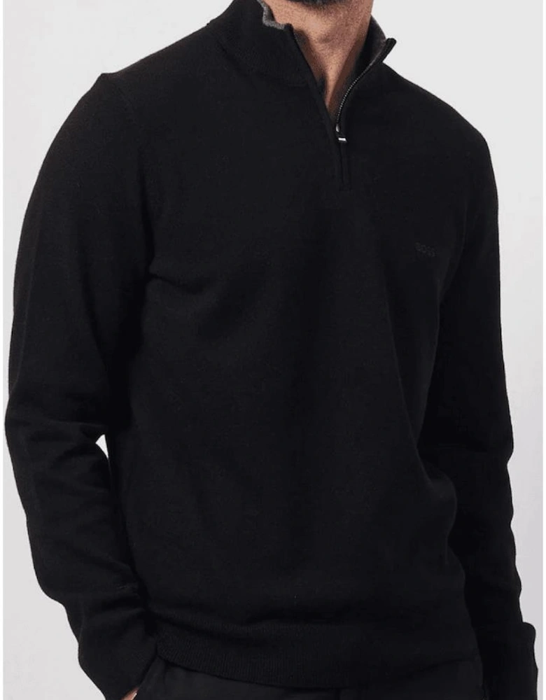 Emarlo Regular Fit Zip Neck Black Knitted Sweatshirt