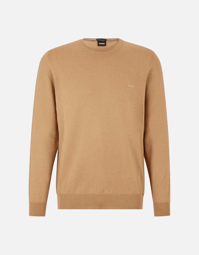 Botto Embroidered Logo Crew Neck Beige Knitted Jumper