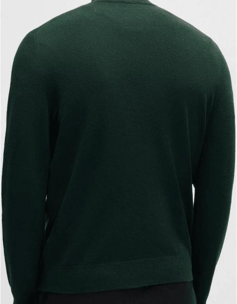 Emarlo Regular Fit Zip Neck Green Knitted Sweatshirt