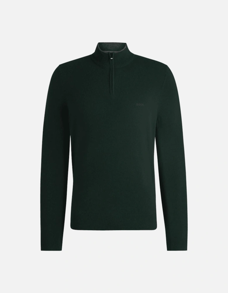 Emarlo Regular Fit Zip Neck Green Knitted Sweatshirt