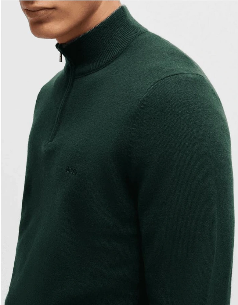 Emarlo Regular Fit Zip Neck Green Knitted Sweatshirt