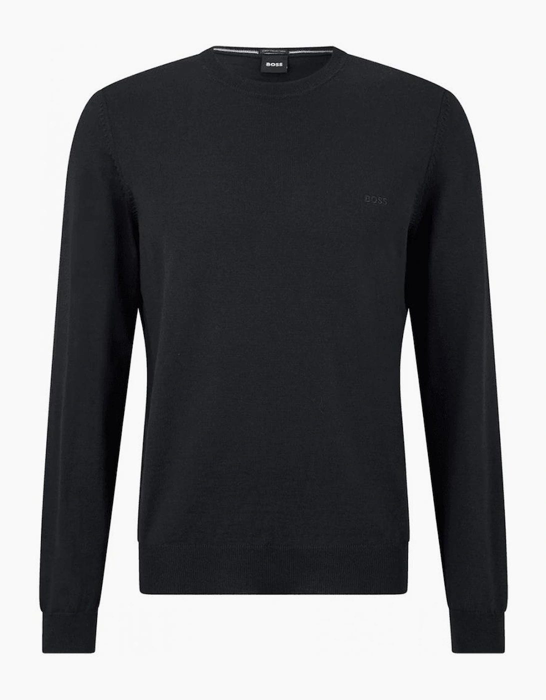Hugo Boss Men's Botto Embroidered Logo Crew Neck Black Knitted Jumper - Size: 44