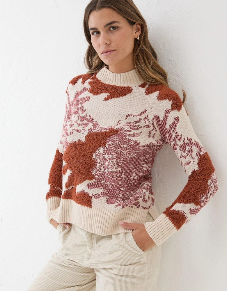 Abstract Pattern Funnel Neck - Beige