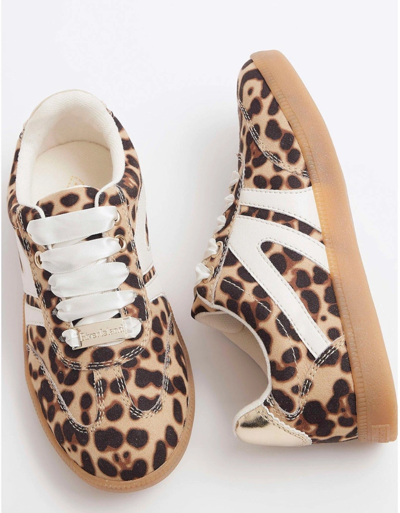 Girls Leopard Print Trainers - Brown