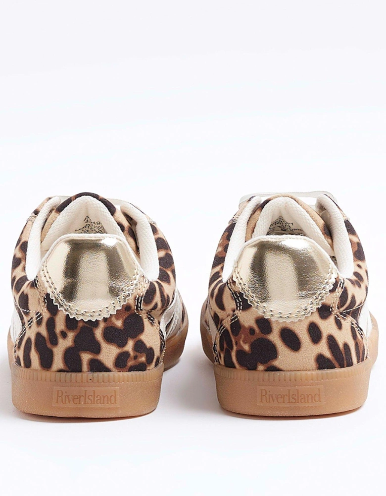 Girls Leopard Print Trainers - Brown