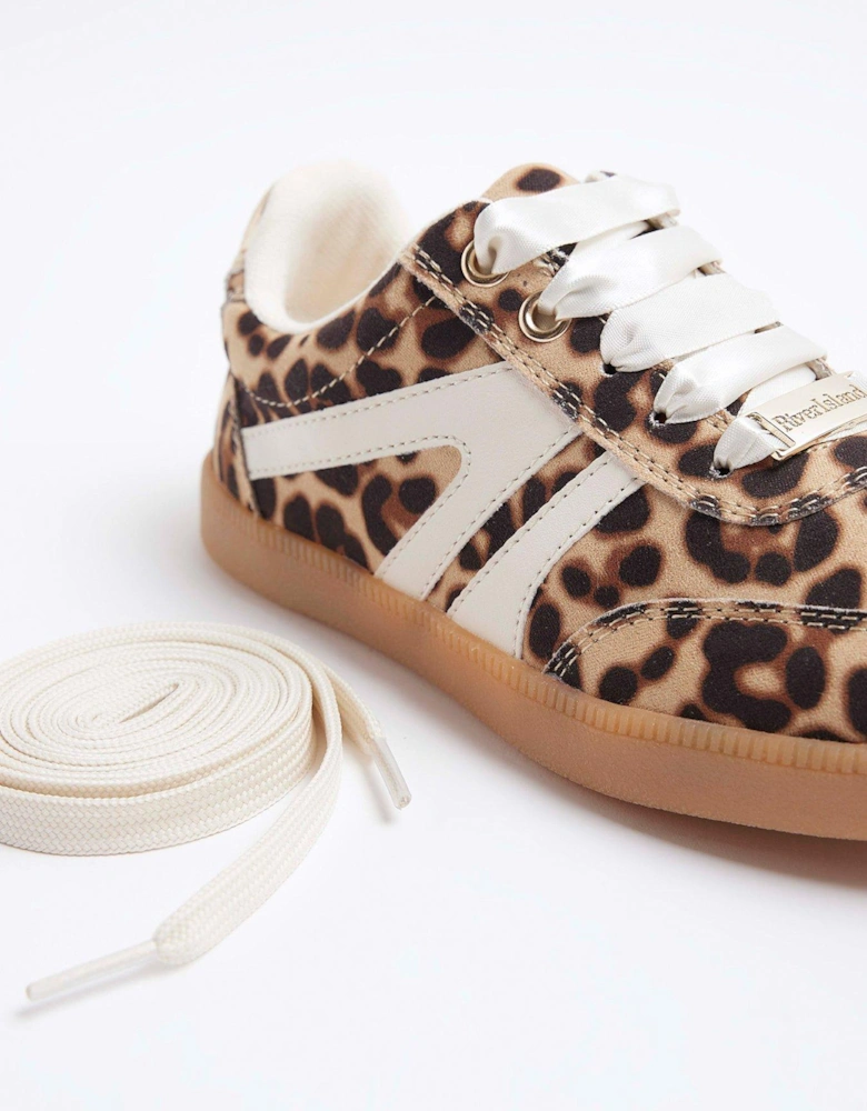 Girls Leopard Print Trainers - Brown