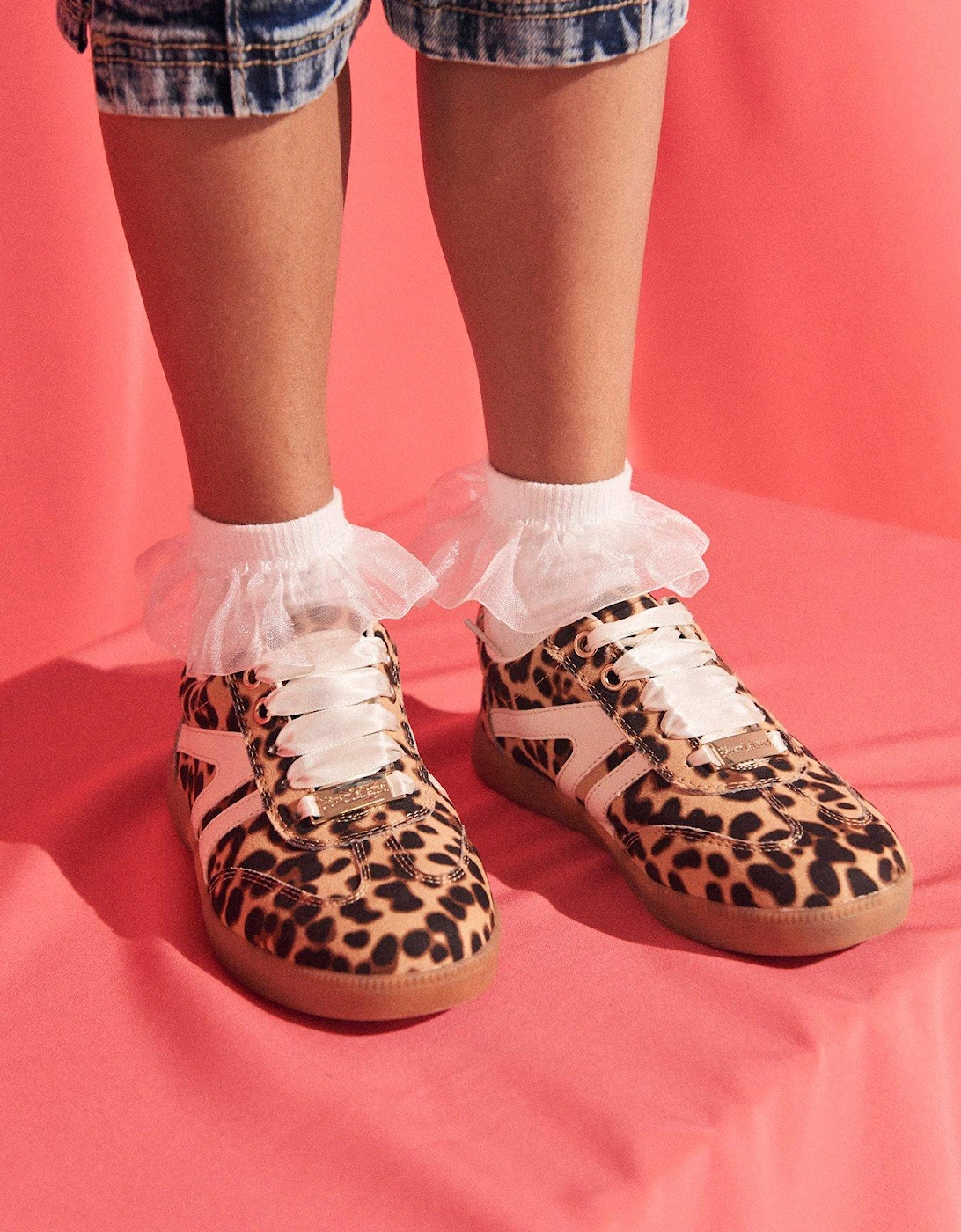 Girls Leopard Print Trainers - Brown