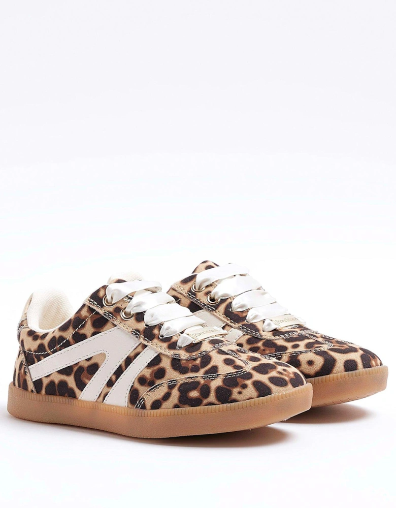 Girls Leopard Print Trainers - Brown