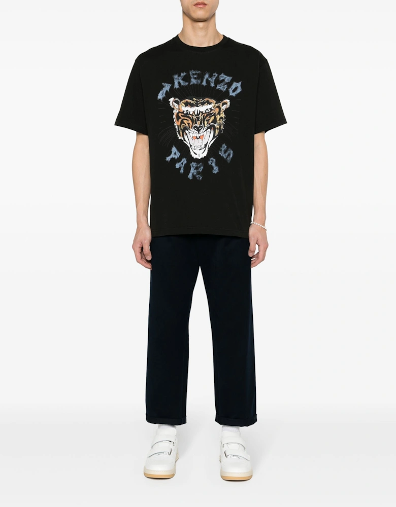 Drawn Tiger Printed T-Shirt in Black