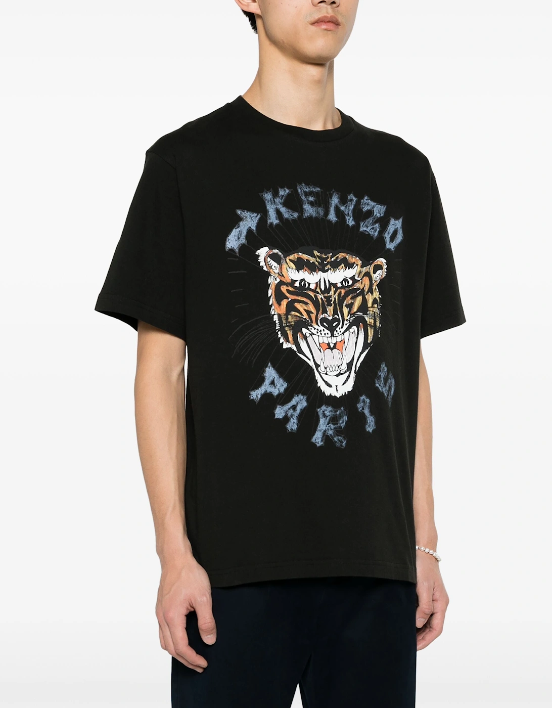 Drawn Tiger Printed T-Shirt in Black