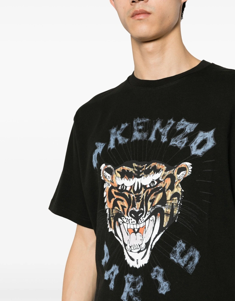 Drawn Tiger Printed T-Shirt in Black