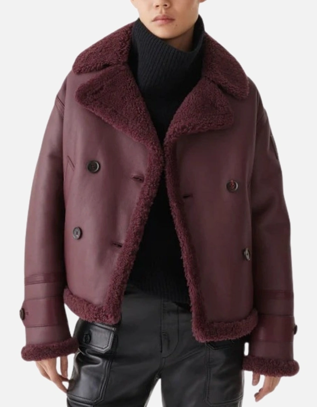 Cedar Redwood Burgundy Sherling Leather Jacket