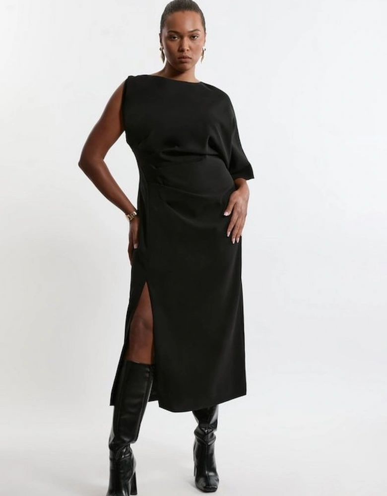 Plus Size Fluid Tailored Asymmetric Sleeve Maxi Dress