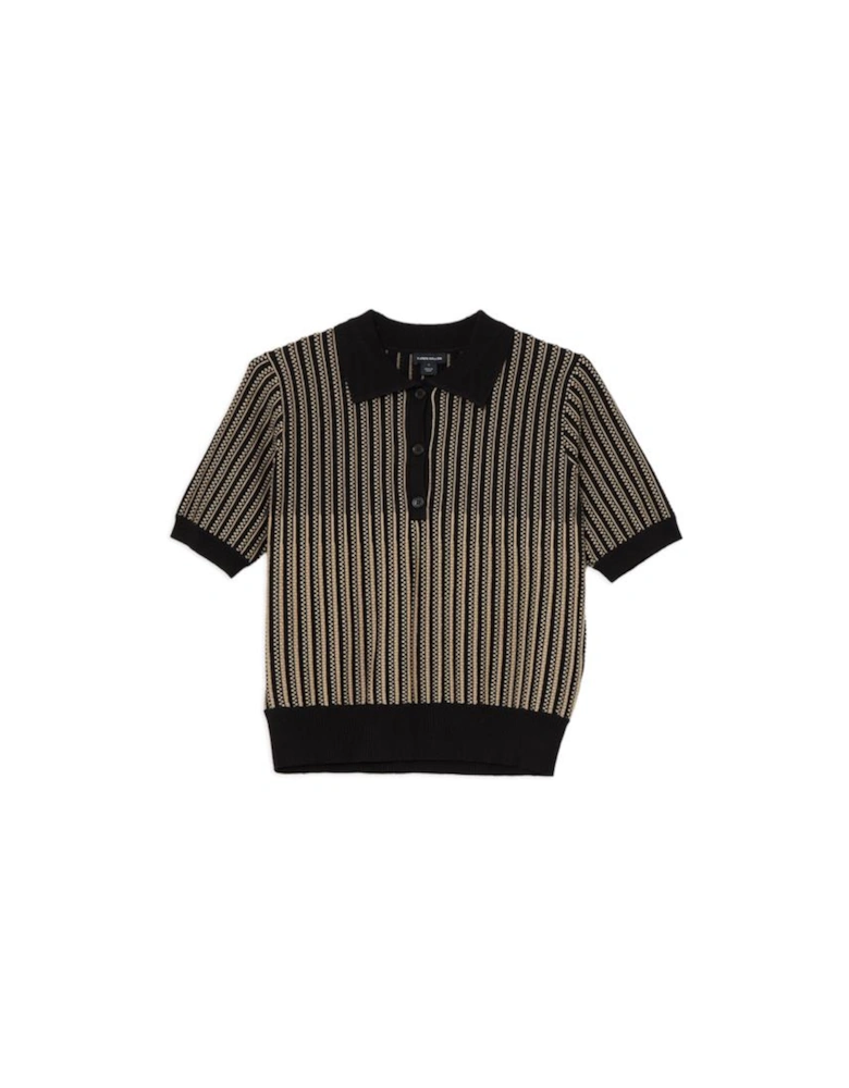 Viscose Blend Jacquard Knit Polo Top