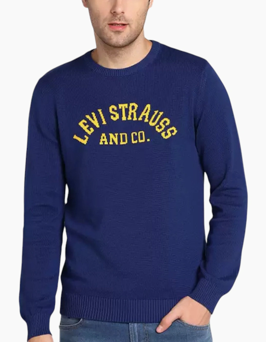 Levis Men's Navy Levi's Sweatshirts Jumper Sweat Retro Crew Neck Casual Cotton Levi Sweater - : Xxl
