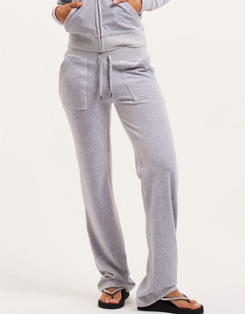 Classic Velour Midi Rise Pocketed Trackpant - Silver