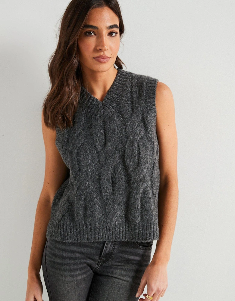 Isabel Cable Vest - Charcoal Heather Grey