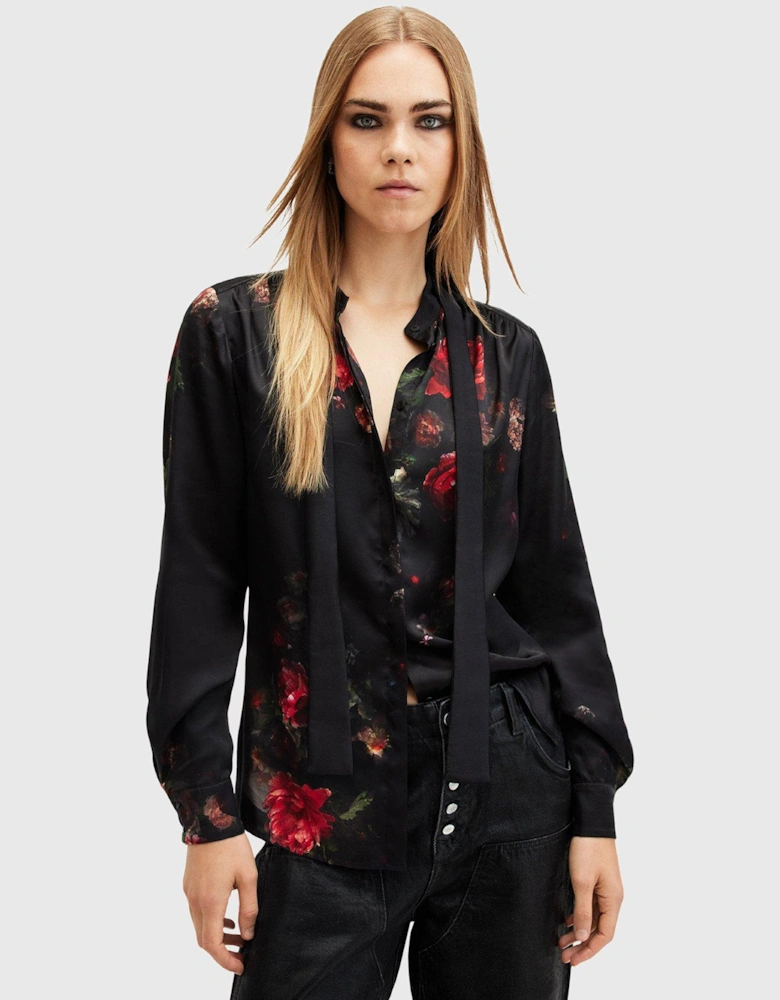 Toni Silk Blend Printed Shirt - Black