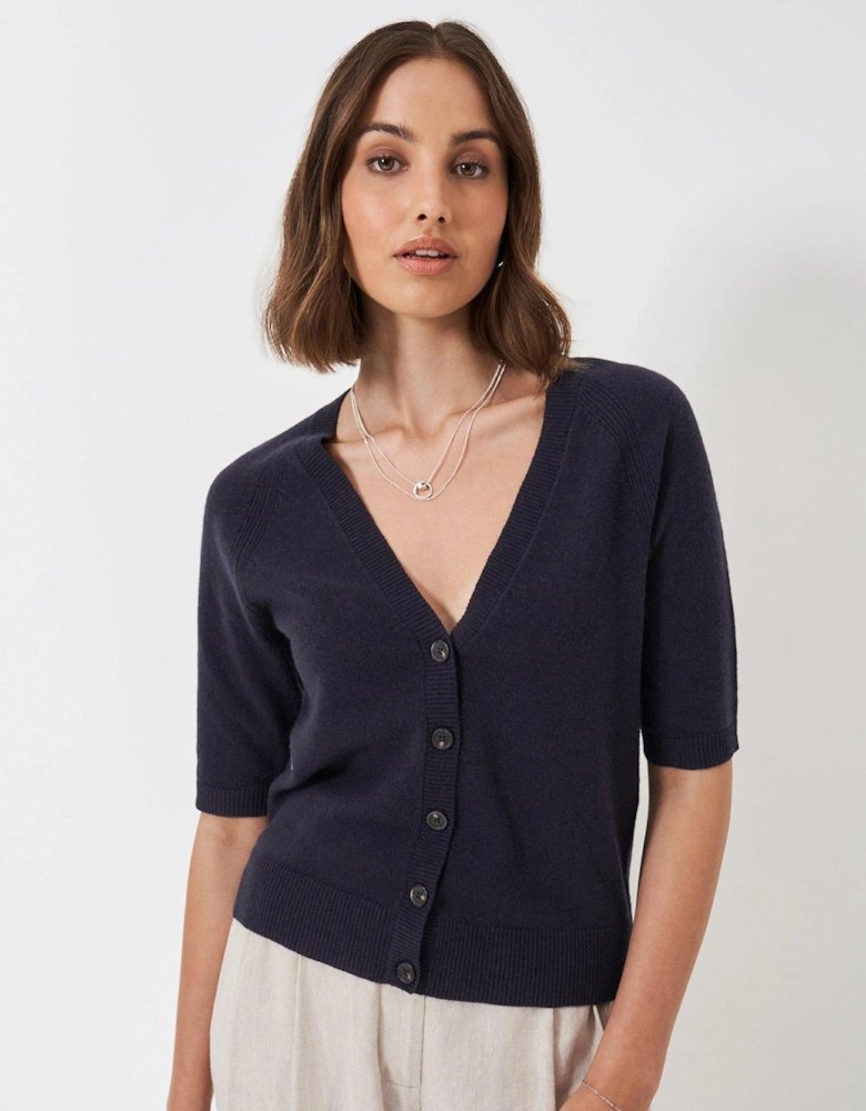 Half Sleeve V Neck Raglan Cardigan - Navy