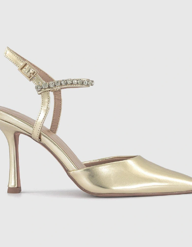 Embellished Court Open Back Pointed Toe Courts - Gold