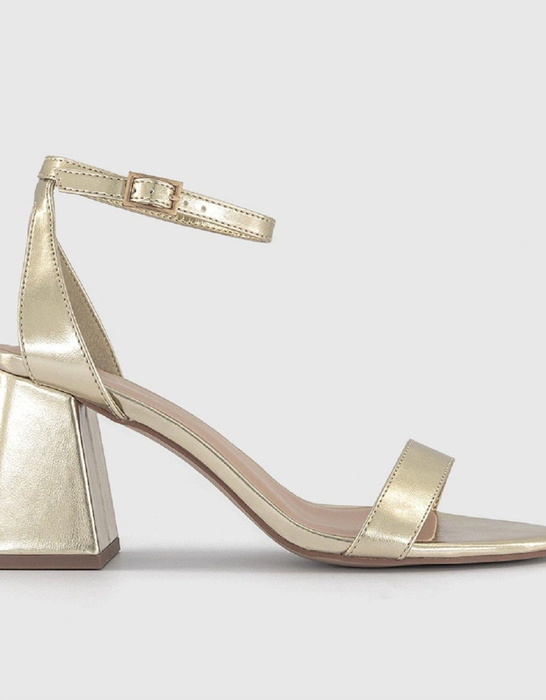 Flared Heel 2 Part Sandal - Gold