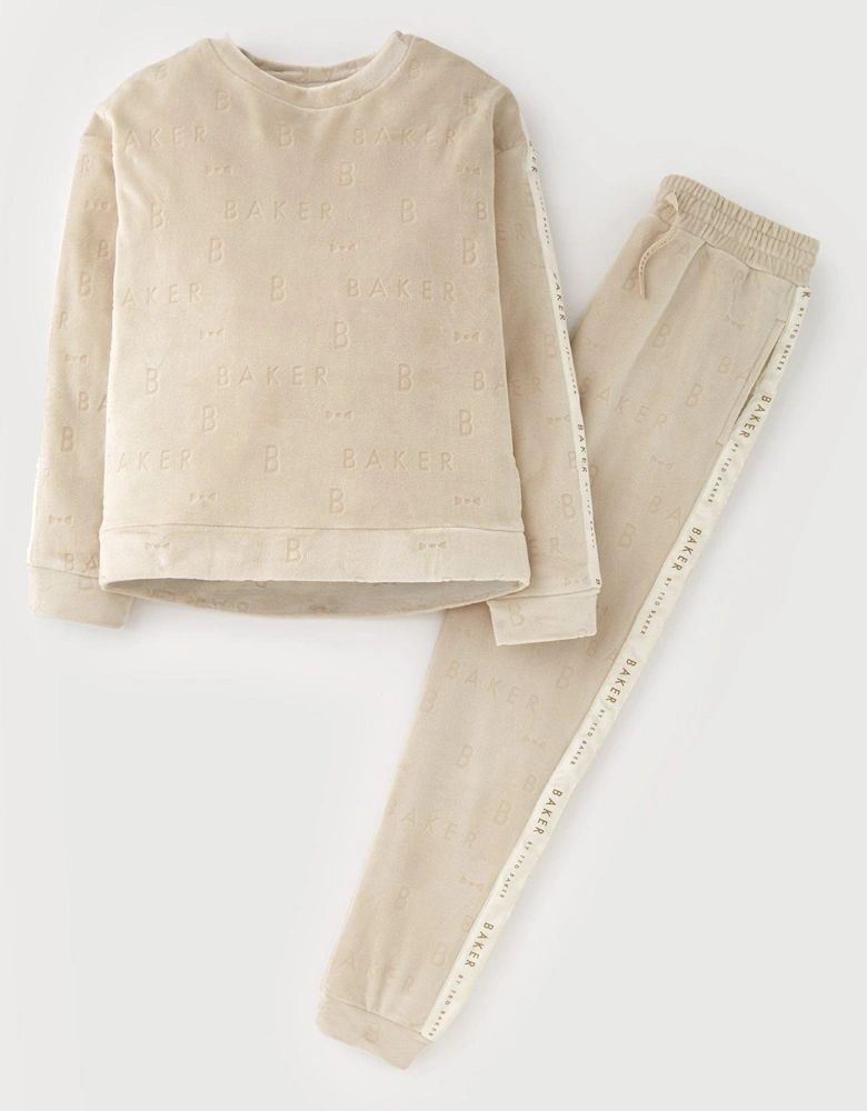 Girls Embossed Cosy Lounge Set - Cream