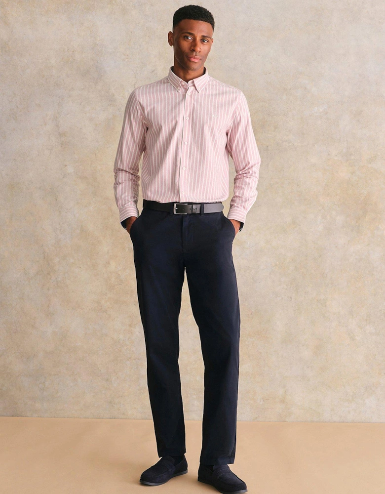 Twin Stripe Long Sleeve Cotton Oxford Shirt - Pink