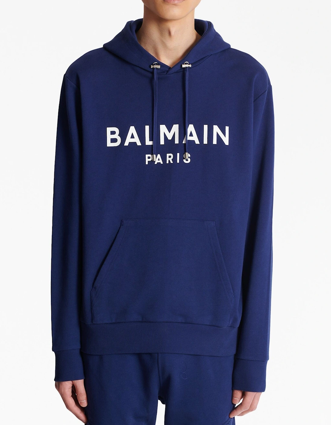 Paris Logo Printed Hoodie in Navy