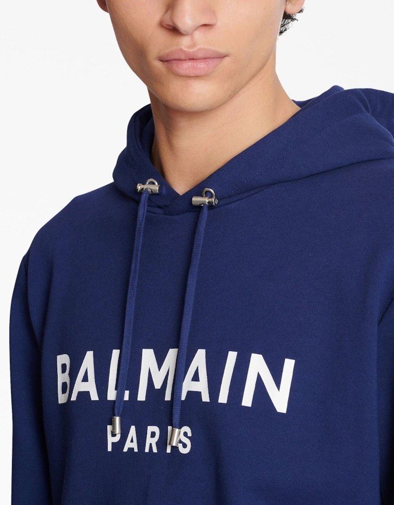 Paris Logo Printed Hoodie in Navy