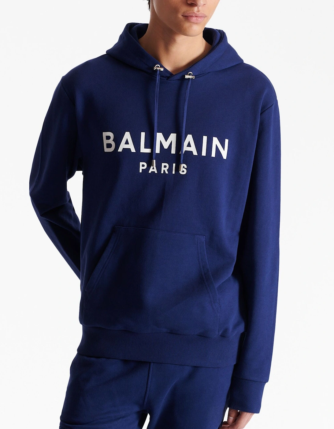 Paris Logo Printed Hoodie in Navy