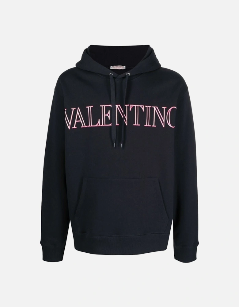 Neon Universe Pink Outline Printed Logo Hoodie in Black