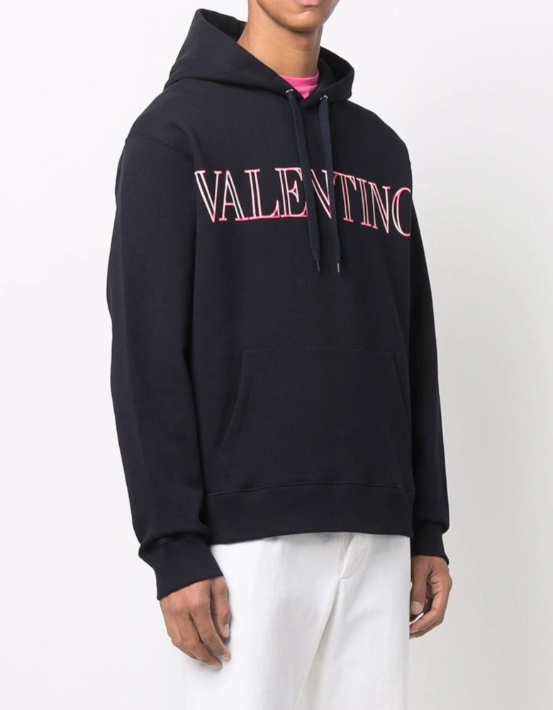 Neon Universe Pink Outline Printed Logo Hoodie in Black