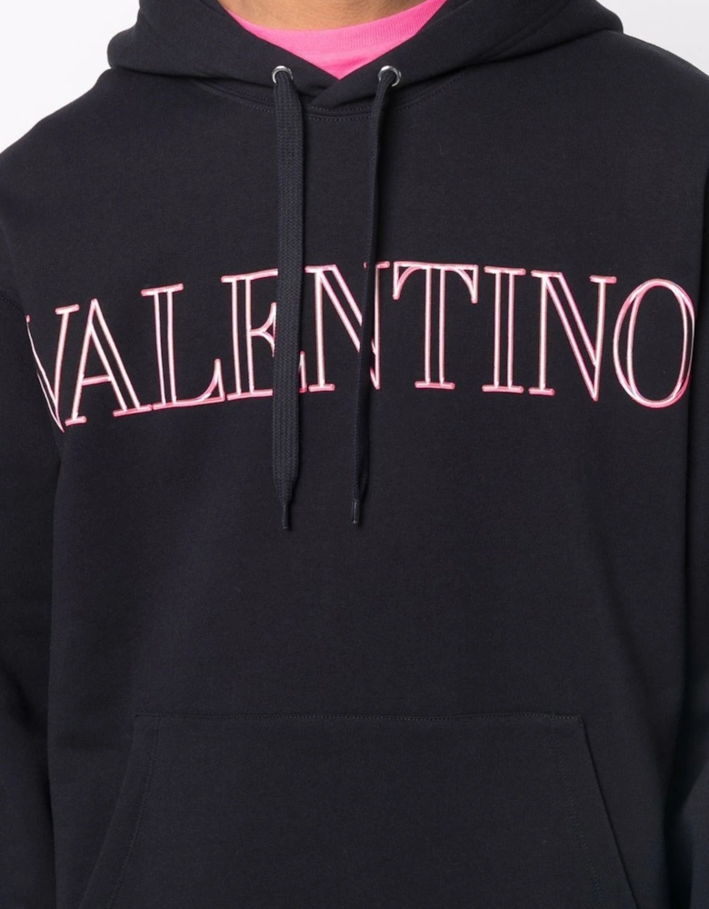 Neon Universe Pink Outline Printed Logo Hoodie in Black