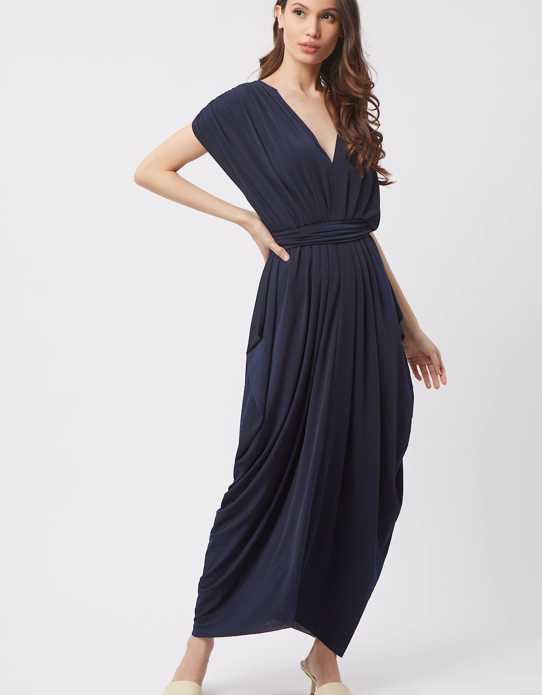 Batwing Pleated Maxi Dress (Navy), 2 of 1