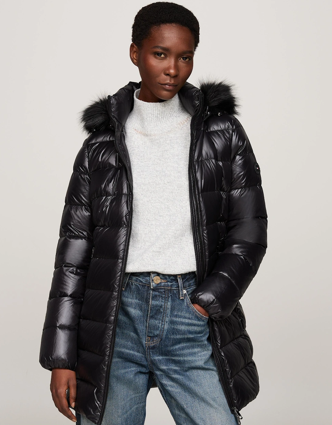 Tyra Gloss Long Down Faux Fur Womens Jacket, 6 of 5