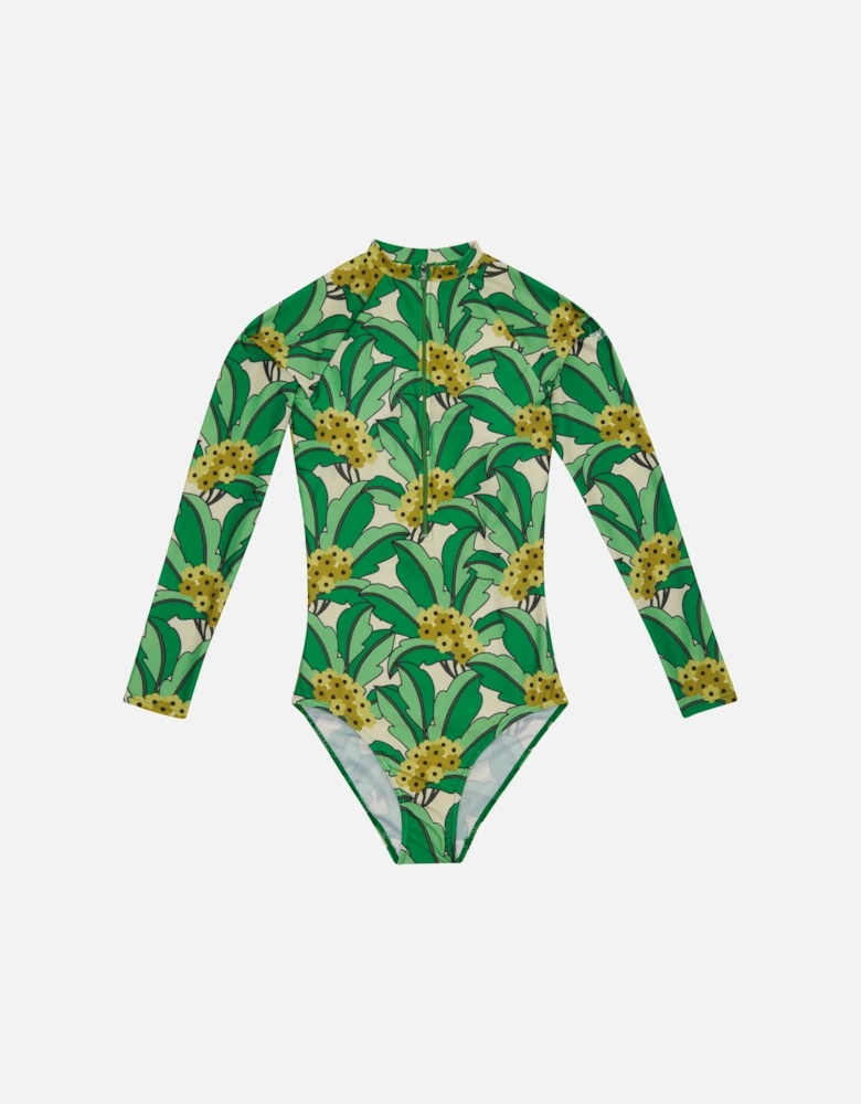 Womens/Ladies Orla Kiely Tropical Leaves Long-Sleeved One Piece Swimsuit